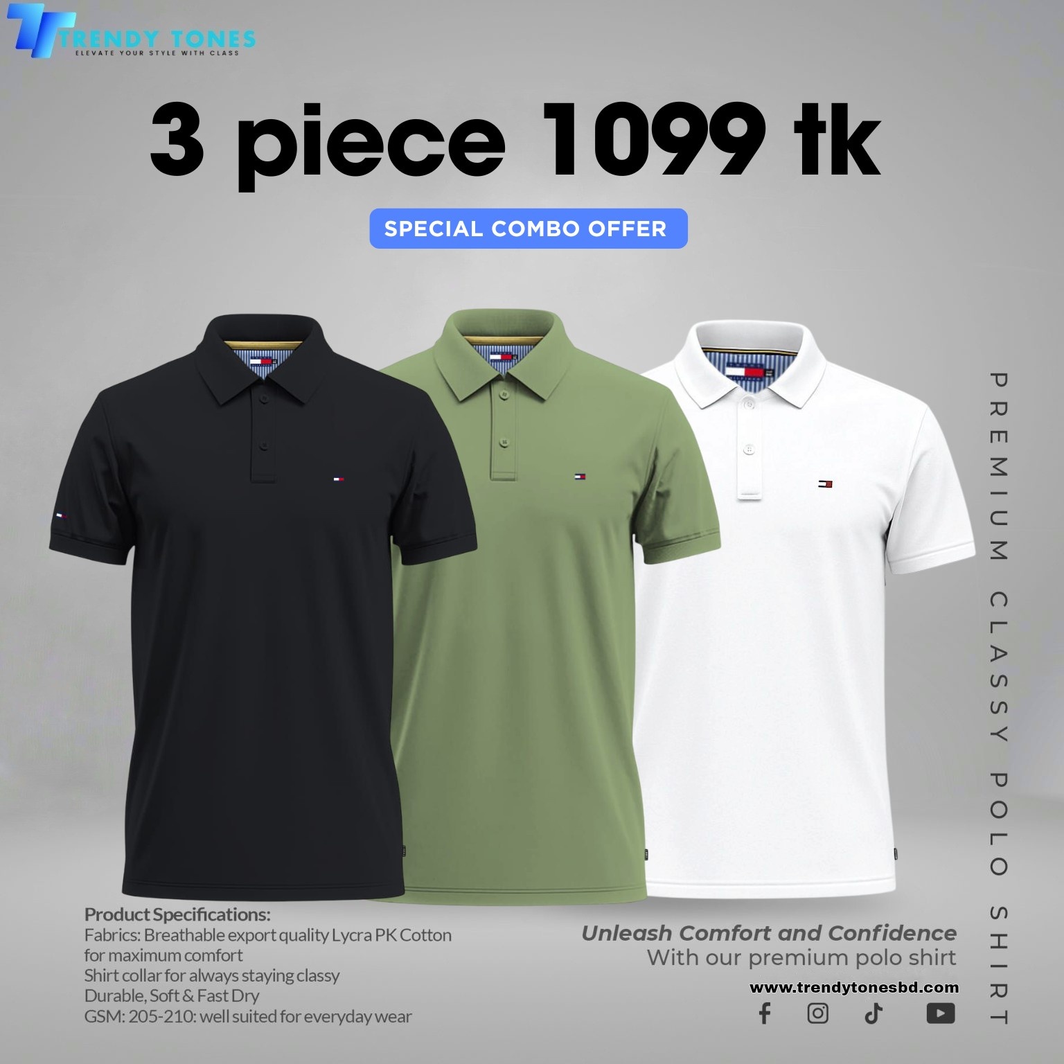 Tommy combo 3 Piece ( Black -Lemon-White)