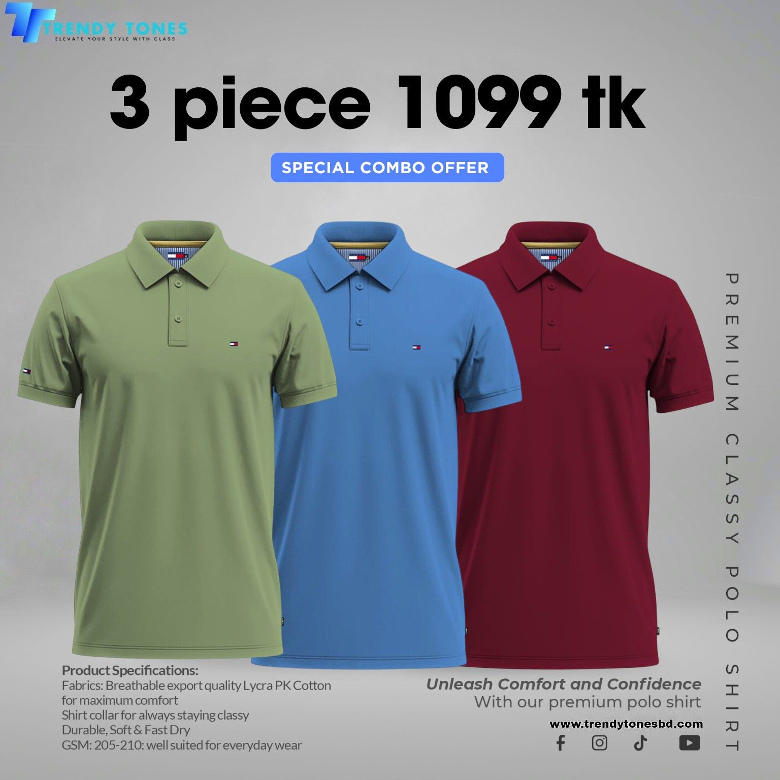 Tommy combo 3 Piece ( Lemon-Sky- Maroon)