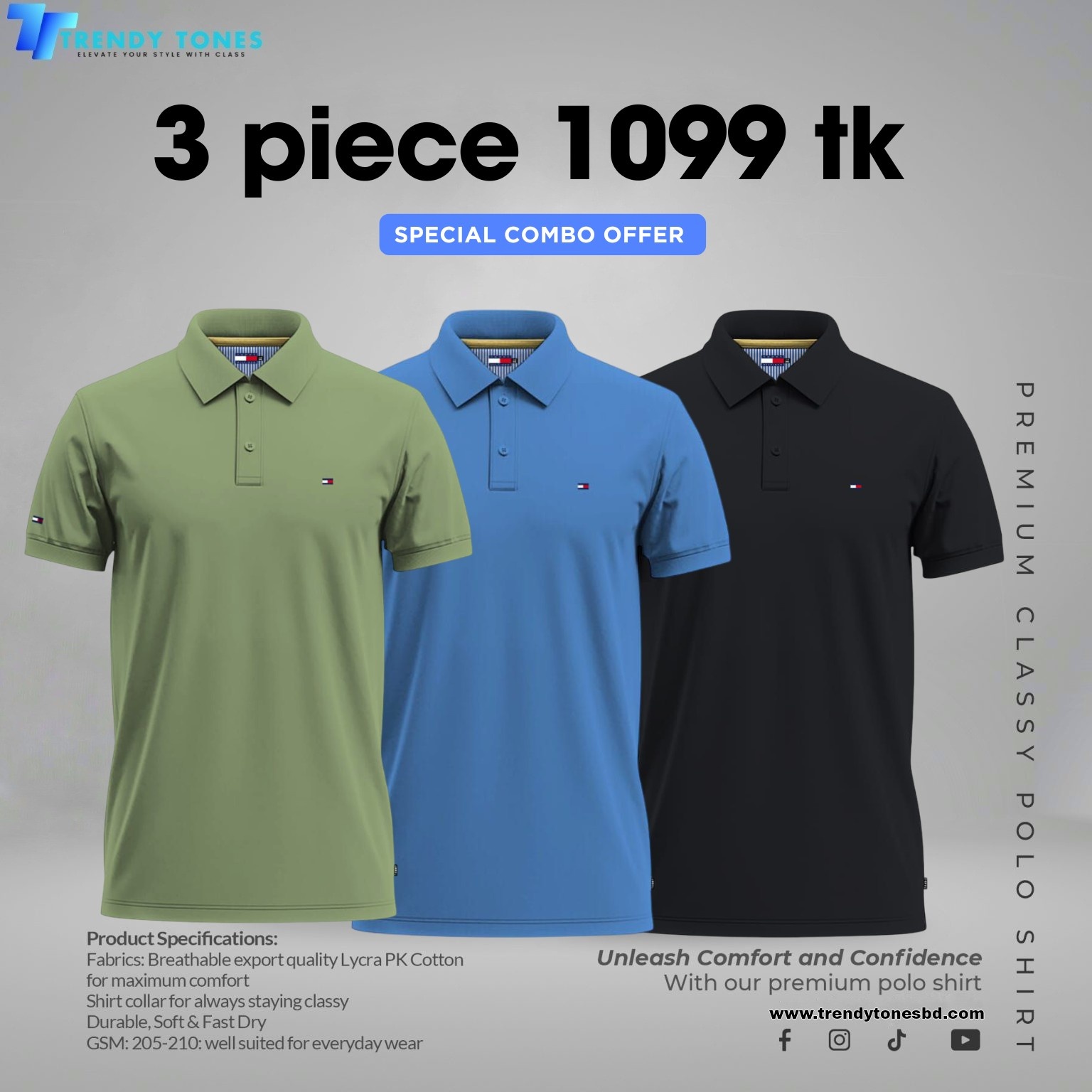 Tommy combo 3 Piece ( Lemon-Sky- Black )