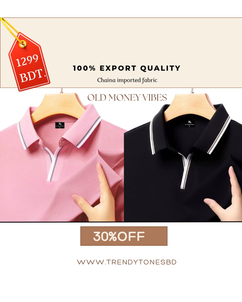 Premium Old Money Polo Shirt Combo Black & Baby Pink
