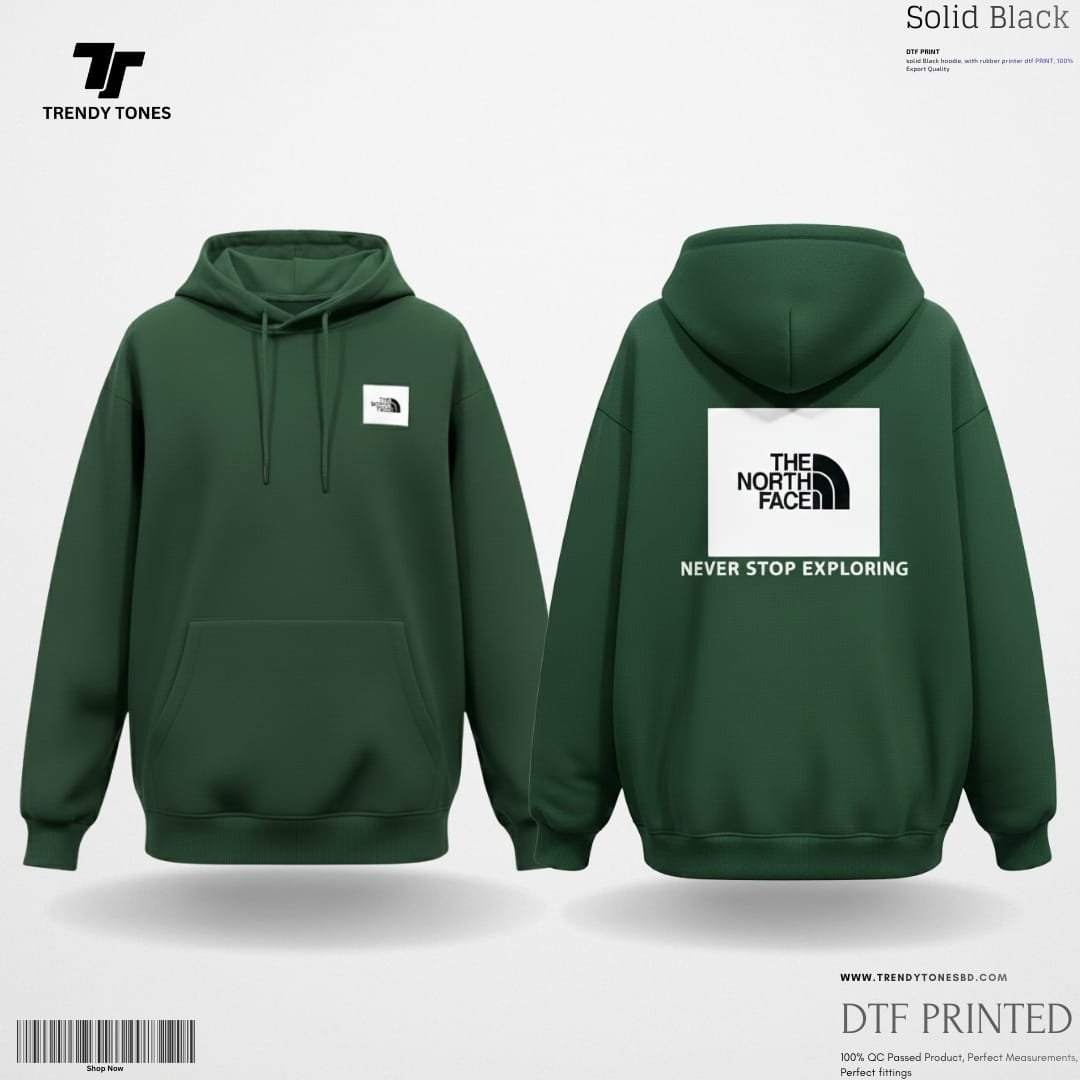 Solid Green North Face Printed Hoodie