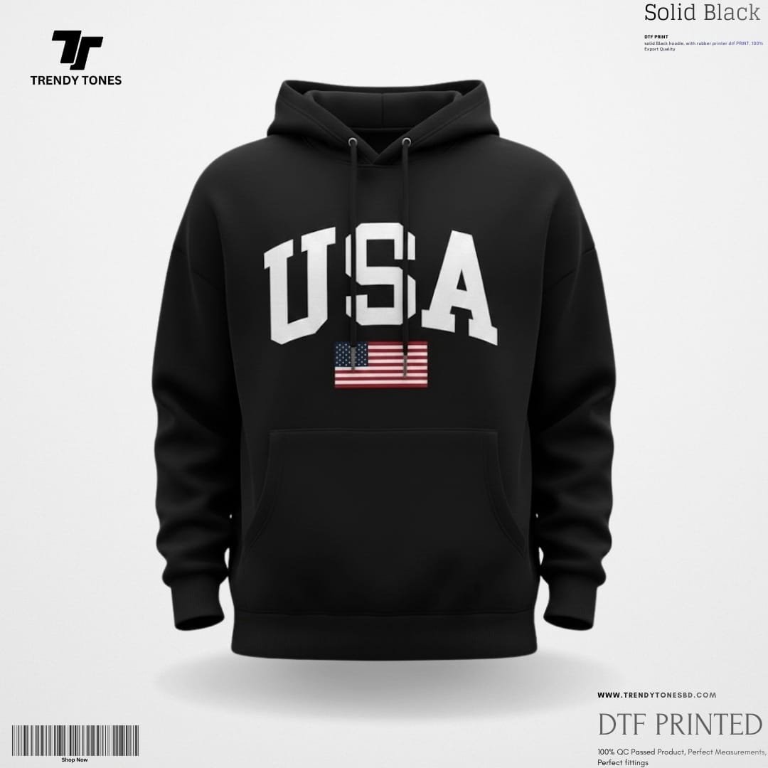 Black USA Printed Hoodie