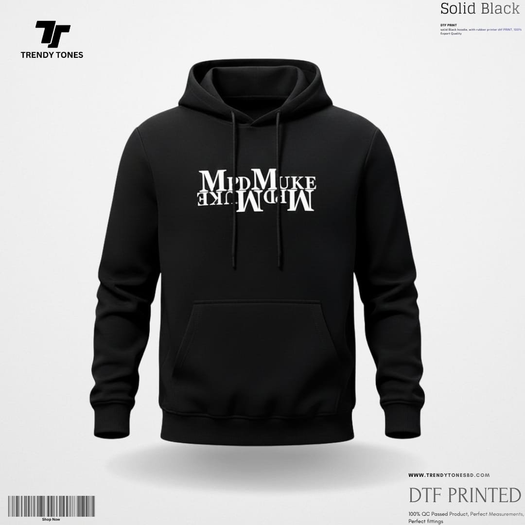 Solid Black Printed Hoodie