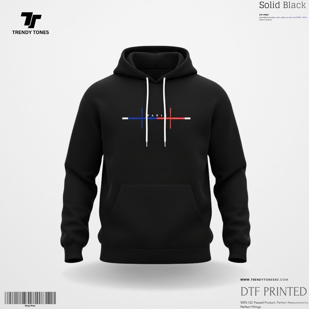 Black Paris Printed Hoodie