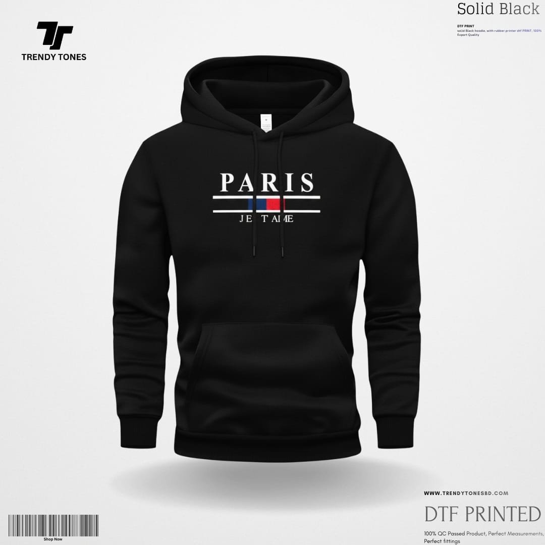 Solid Black Printed Hoodie