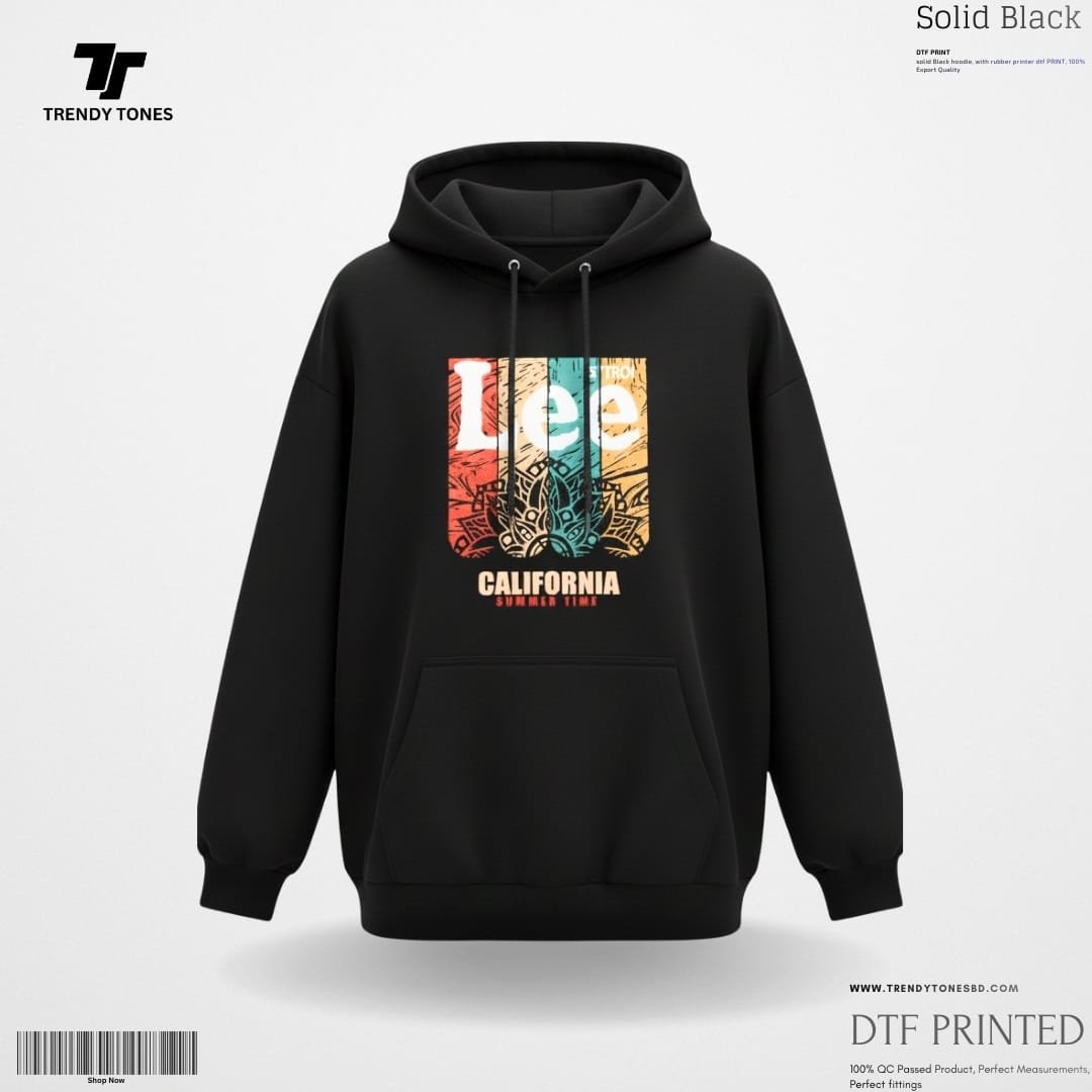 Black Lee Front Print Hoodie
