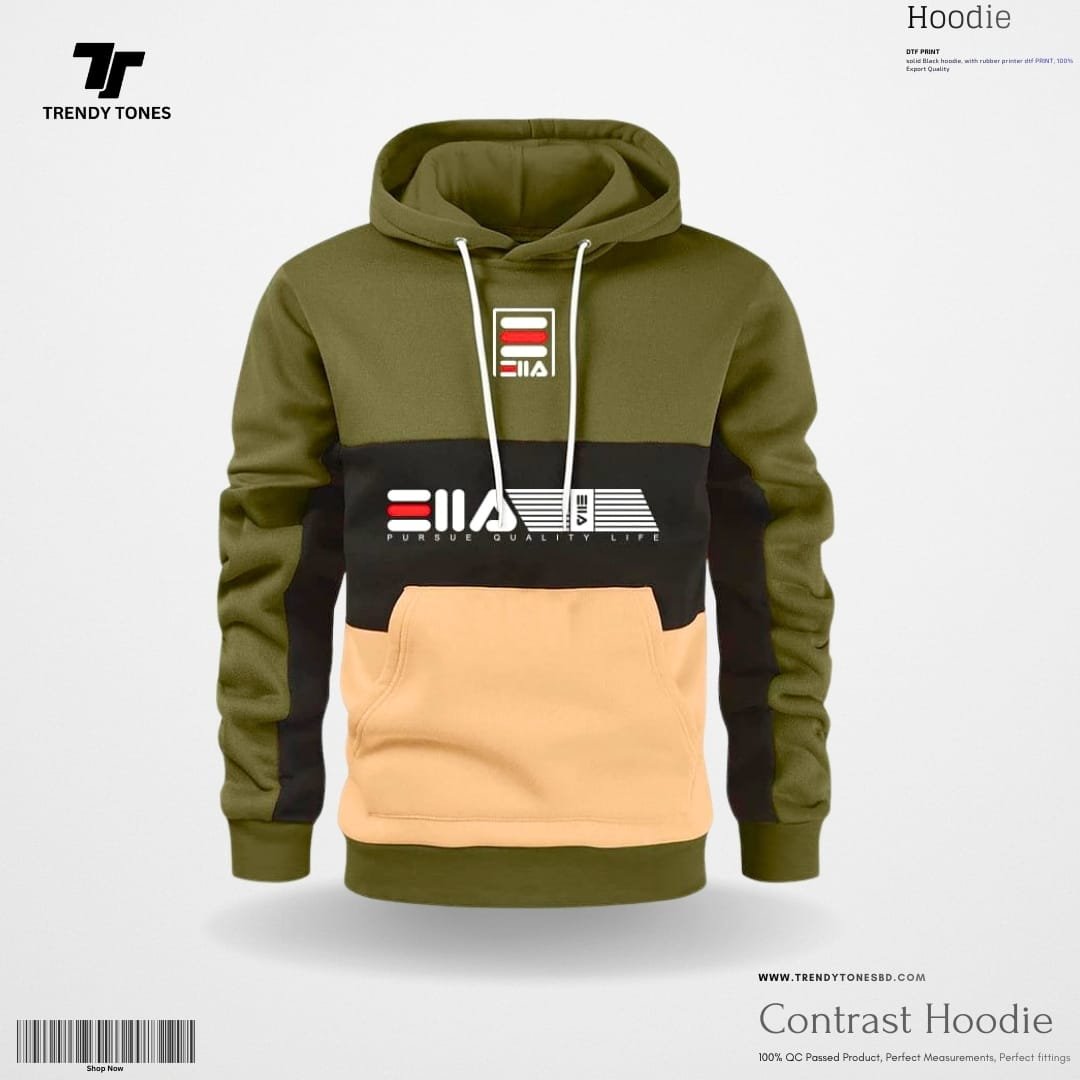Premium FILA Hoodie ( Olive Contrast)